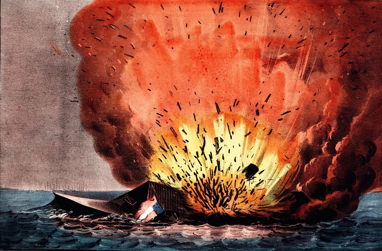 Guerra Civil Americana (1861-1865): batalha de Hampton Roads 8-9 de março de N. and Ives J.M. (1824 95) Currier