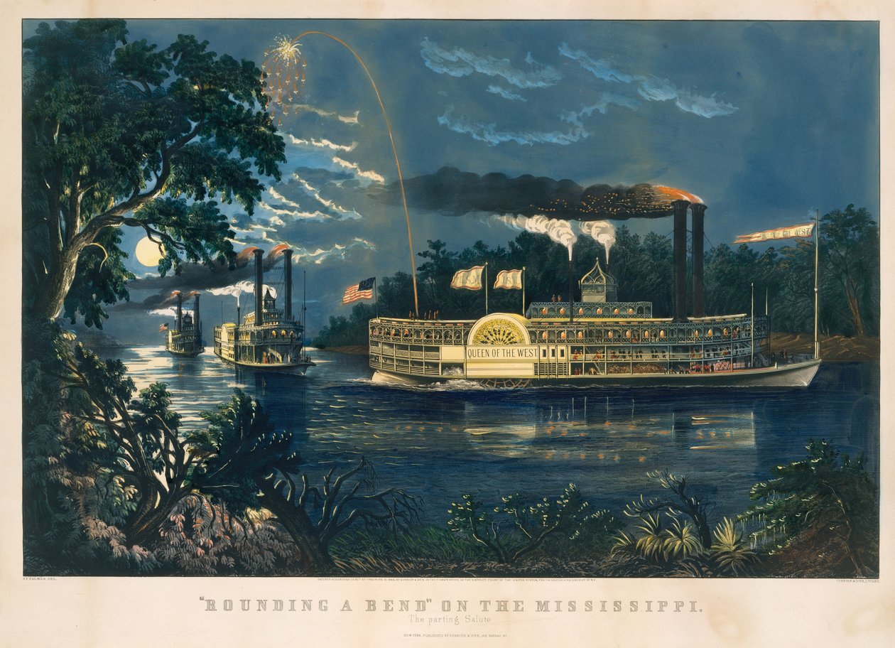 "Rounding a Bend" no Mississippi - A saudação de despedida de Currier and Ives