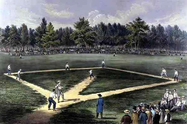 The American National Game of Baseball, Grand Match For The Championship at The Elysian Fields, Hoboken, N.J. 1866 (cor litho) de Currier and Ives