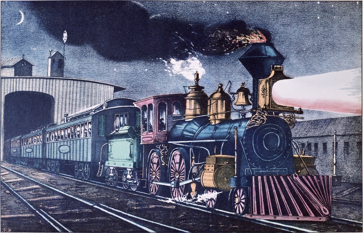 The Night Express, c.1860 (cor litho) de Currier and Ives