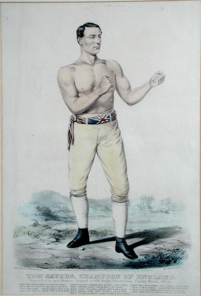 Tom Sayers (1826-65) Campeão da Inglaterra, publicado em 1860 (cor litho) de Currier and Ives