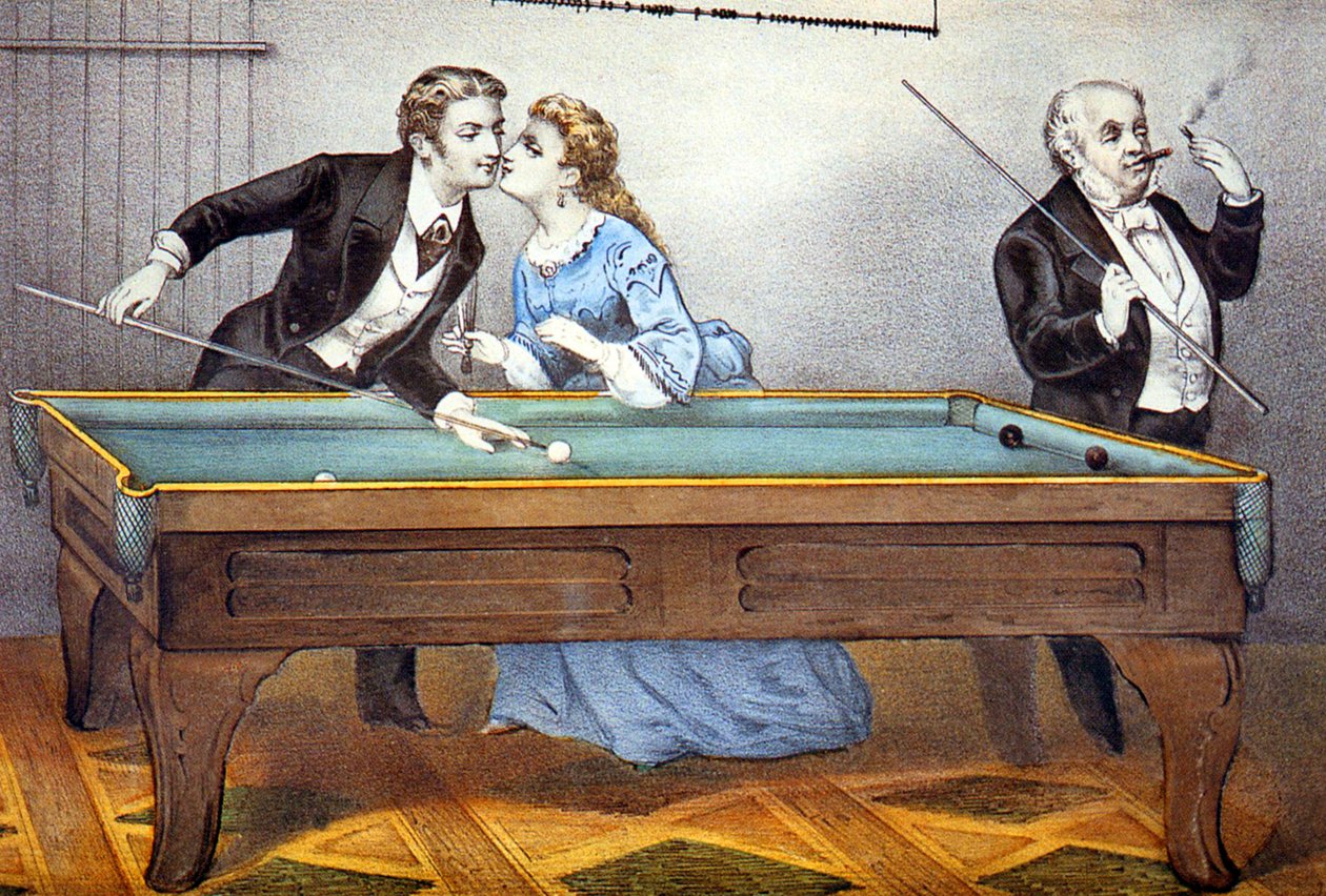 beijo durante o jogo de bilhar de N. and Ives J.M. (1824 95) Currier