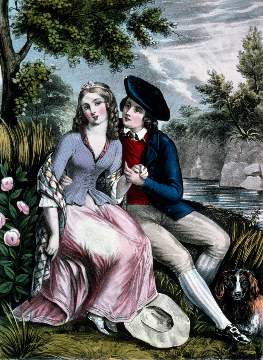 o poeta escocês Robert Burns a seduzir a sua conterrânea Mary Campbell de N. and Ives J.M. (1824 95) Currier