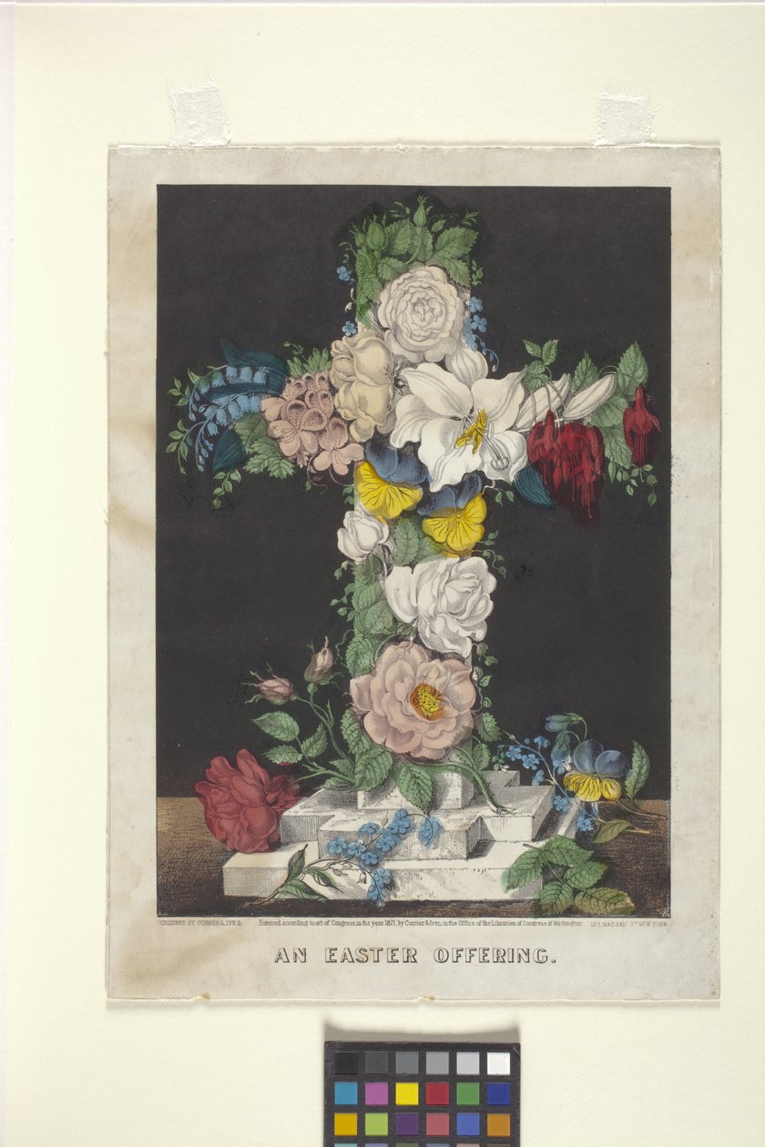 Uma Oferta de Páscoa (litografia colorida à mão) de N. and Ives J.M. (1824 95) Currier