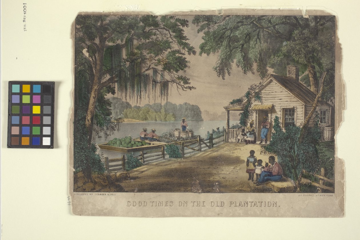 Bons tempos na antiga plantação (litografia colorida à mão) de N. and Ives J.M. (1824 95) Currier