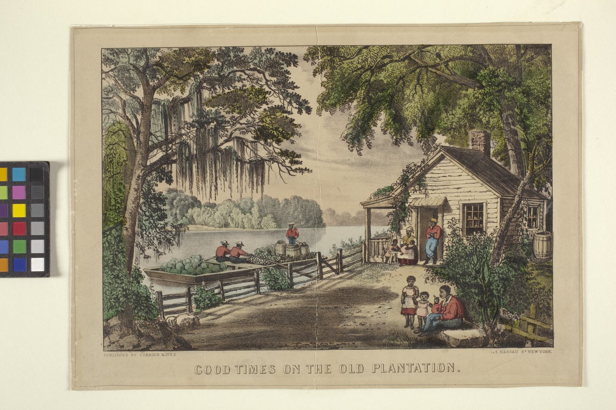 Bons tempos na antiga plantação (litografia colorida à mão) de N. and Ives J.M. (1824 95) Currier