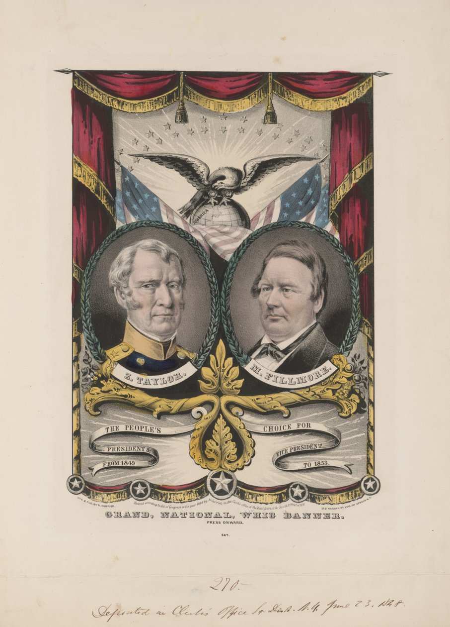 Grand National Whig Banner, c.1848 (litografia a cores) de Currier and Ives