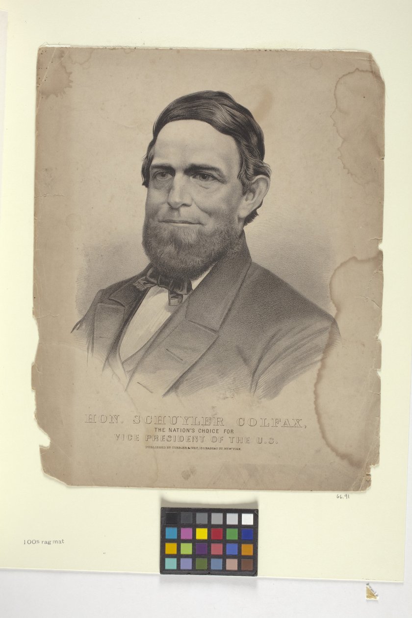 Hon. Schuyler Colfac (litografia colorida à mão) de N. and Ives J.M. (1824 95) Currier