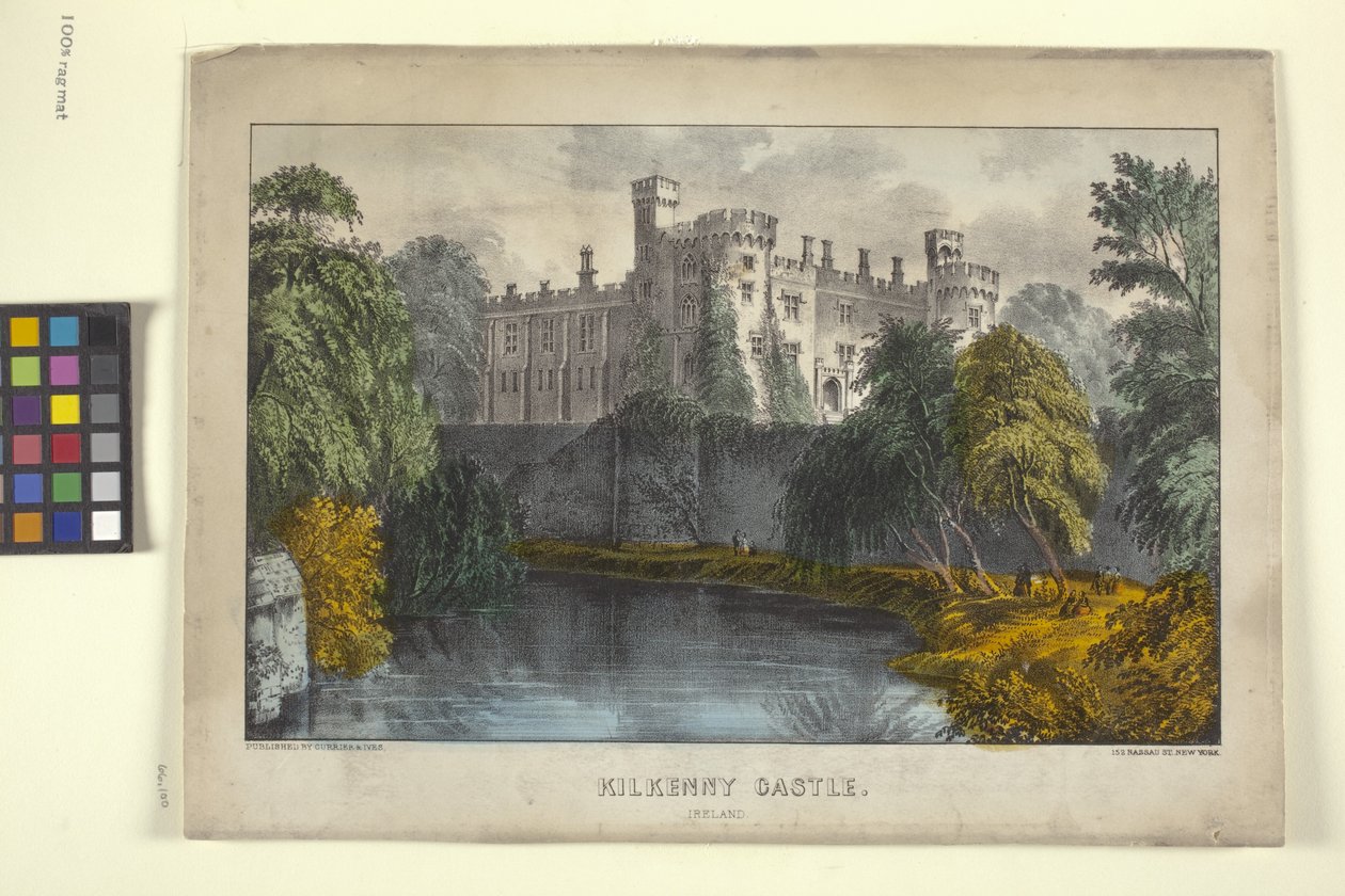 Castelo de Kilkenny, Irlanda (litografia colorida à mão) de N. and Ives J.M. (1824 95) Currier
