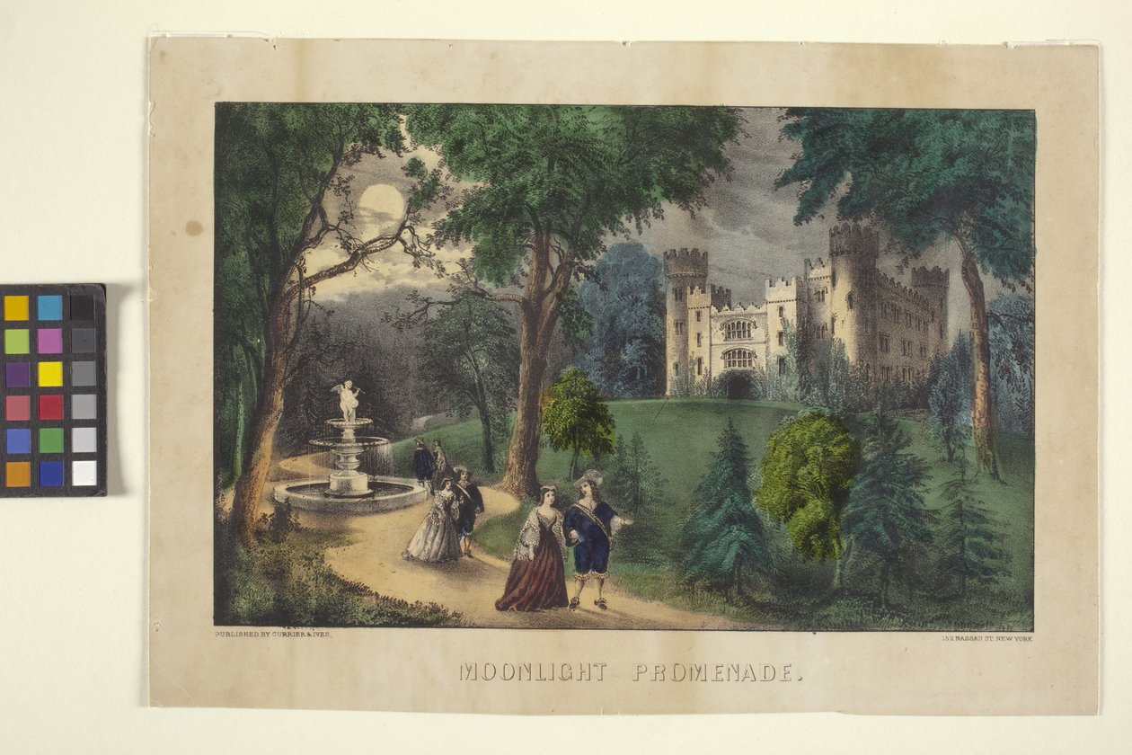 Promenade Moonlight Promenade (litografia de cor de mão) de N. and Ives J.M. (1824 95) Currier