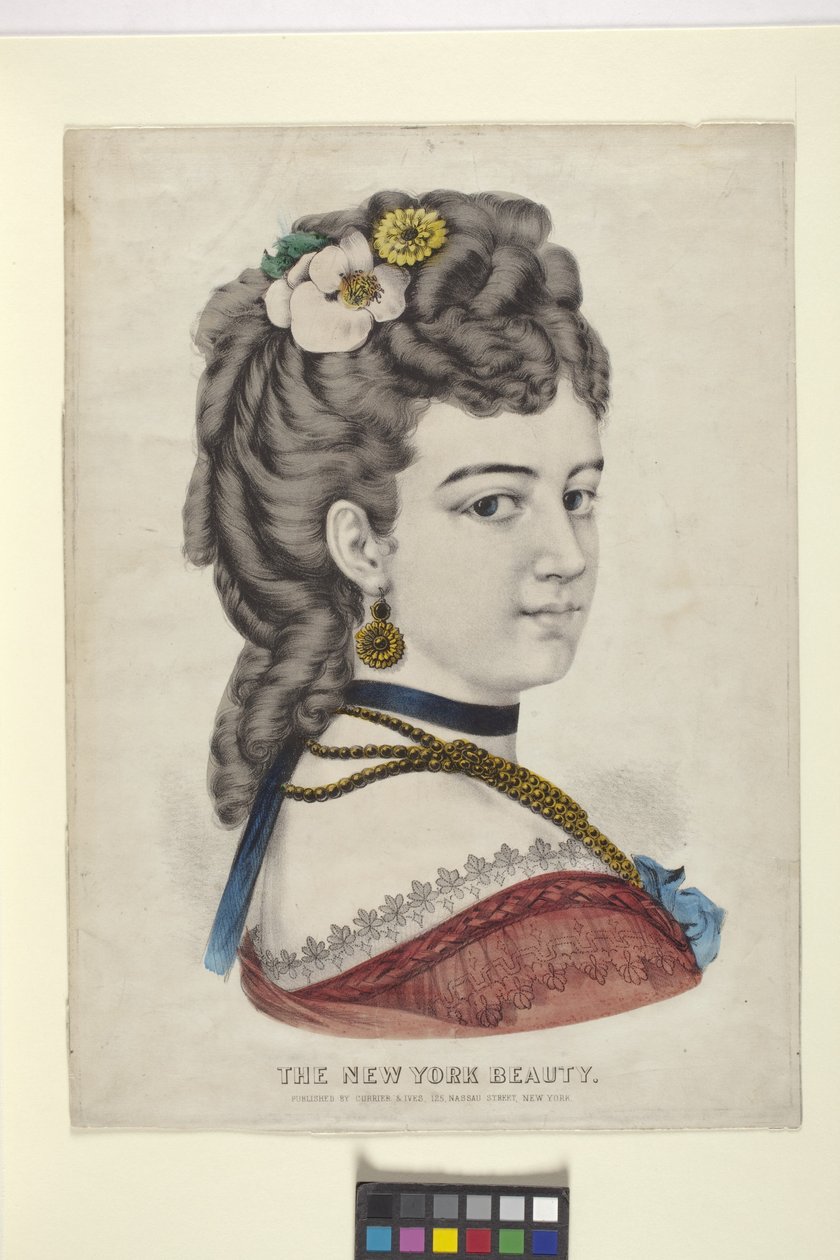 New York Beauty/The Vignette (litografia colorida à mão) de N. and Ives J.M. (1824 95) Currier