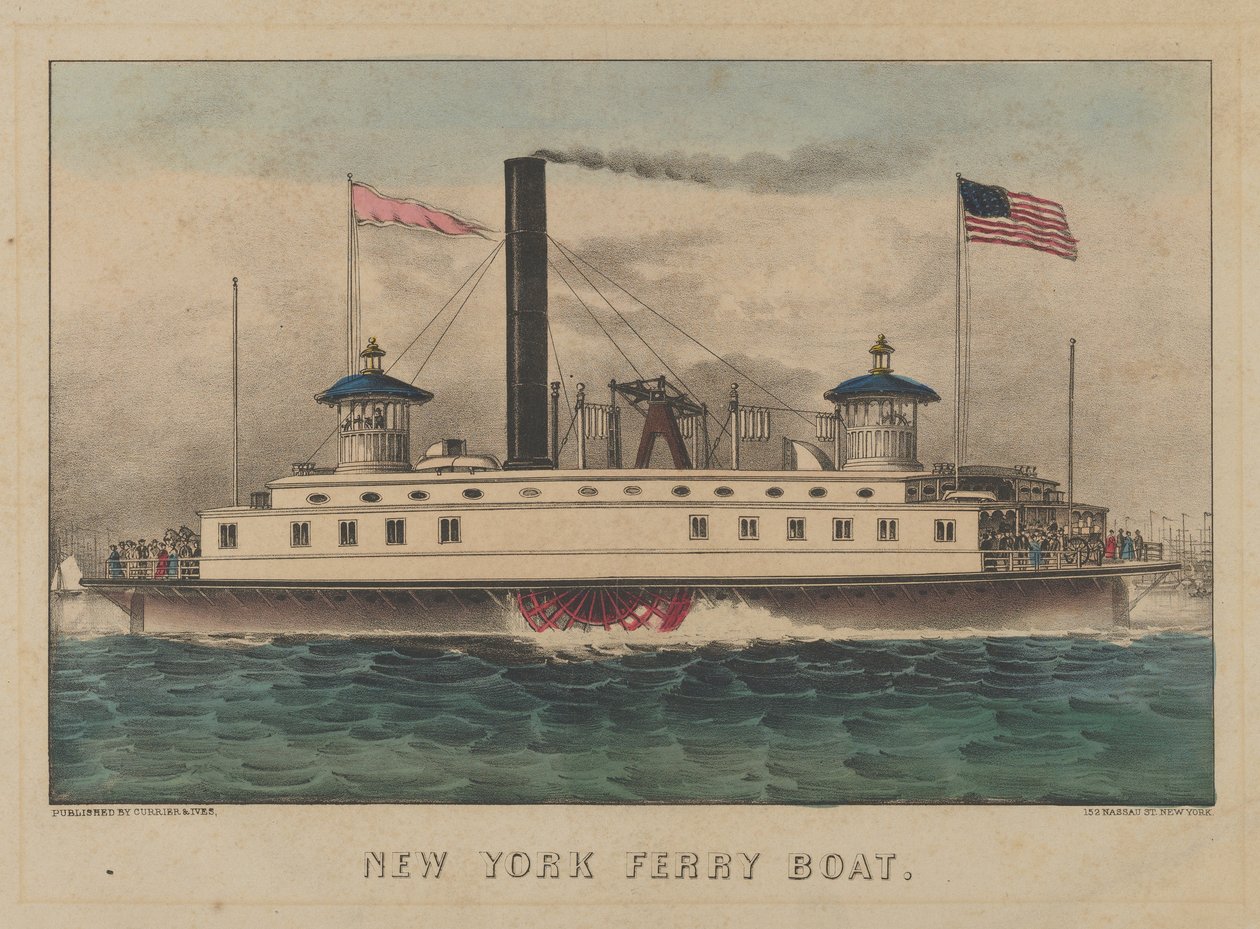 Barco New York Ferry Boat, c.1860-65 (litografia colorida à mão) de Currier and Ives