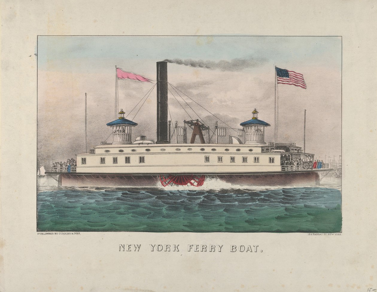 Barco New York Ferry Boat, c.1860-65 (litografia colorida à mão) de Currier and Ives