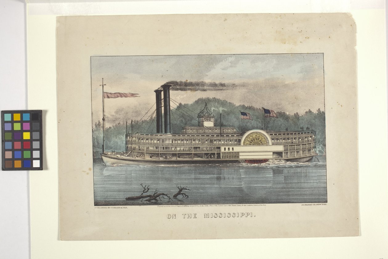 Sobre o Mississippi (litografia colorida à mão) de N. and Ives J.M. (1824 95) Currier