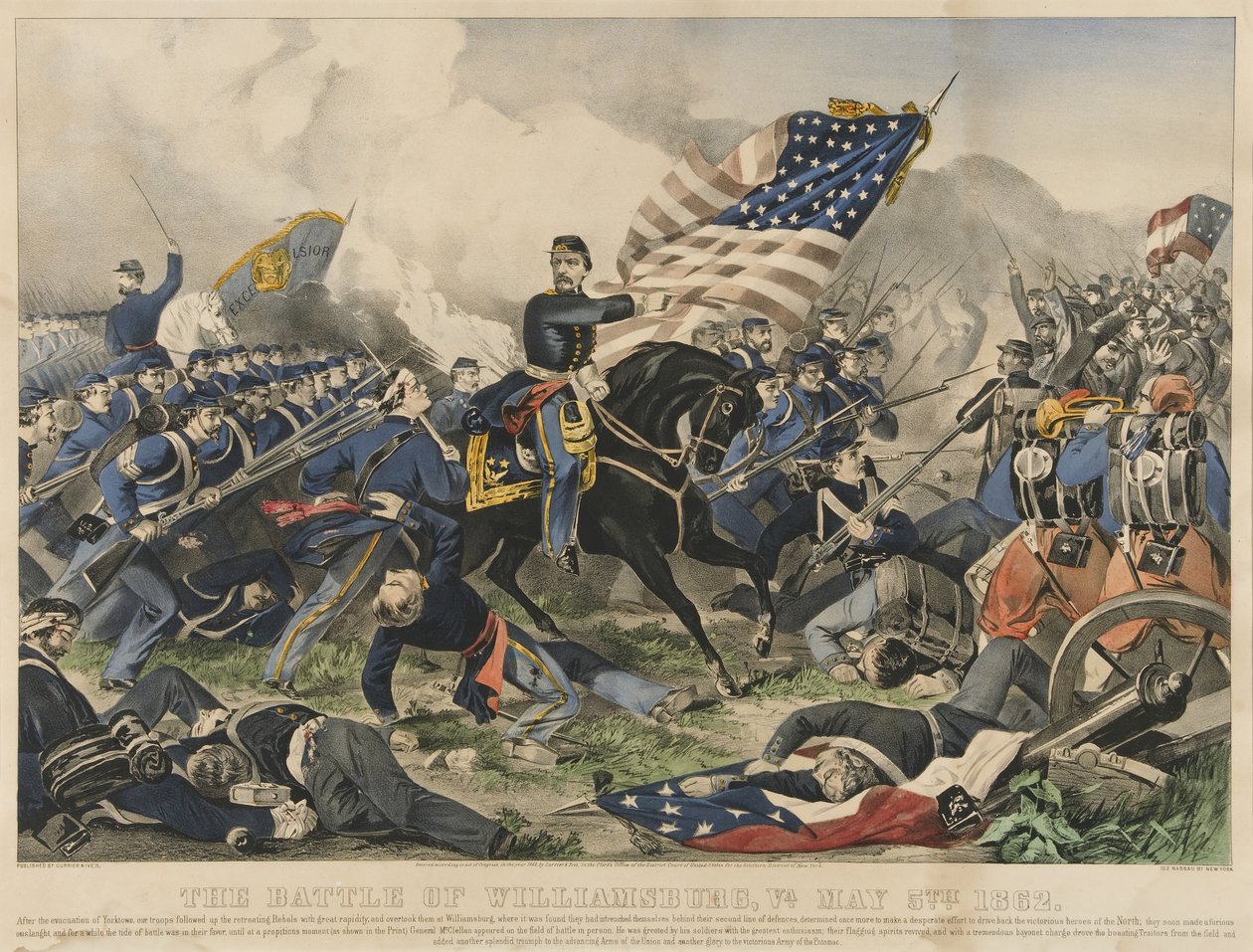 A Batalha de Williamsburg, Virginia em 5 de Maio de 1862 (litografia a cores) de Currier and Ives