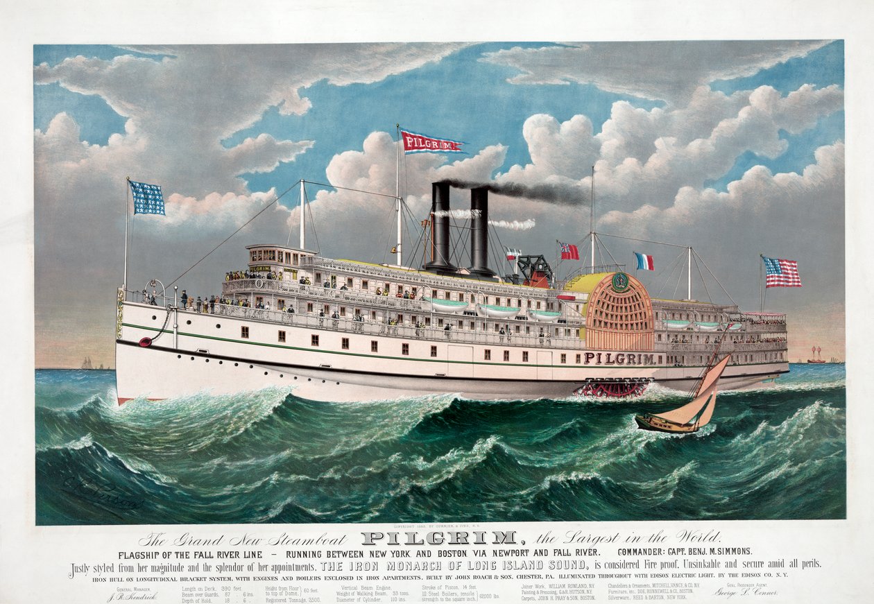 The Grand New Steamboat Pilgrim, c.1883 (cor litho) de Currier and Ives