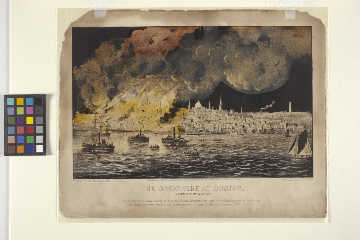 O Grande Fogo em Boston (litografia colorida à mão) de N. and Ives J.M. (1824 95) Currier