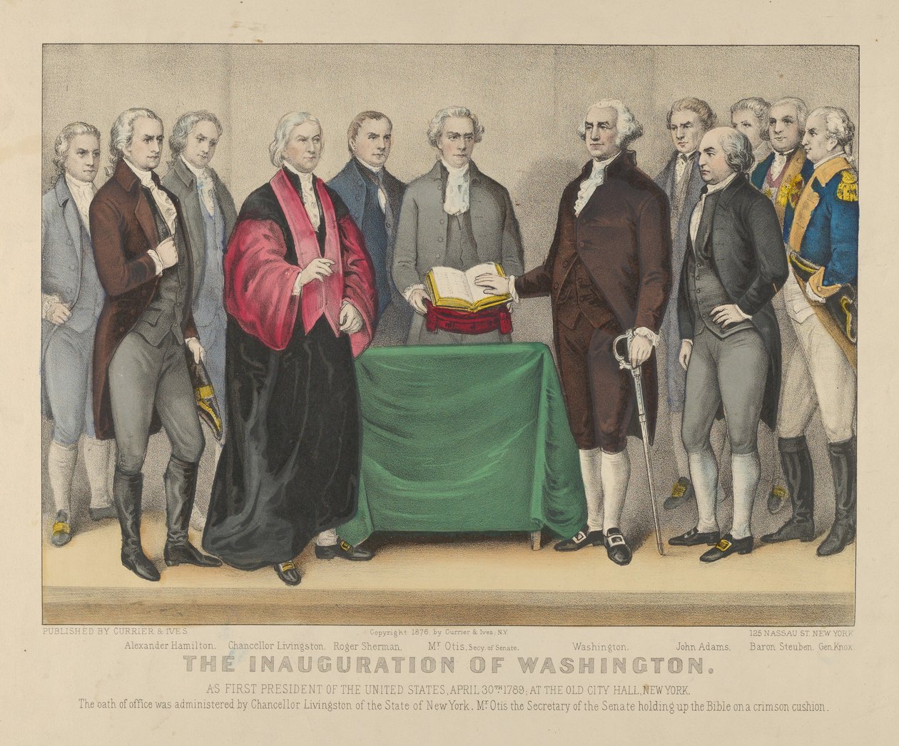 A Inauguração de Washington como Primeiro Presidente dos Estados Unidos em 30 de abril de 1789 Na Prefeitura de Old City Hall, Nova York de Currier and Ives