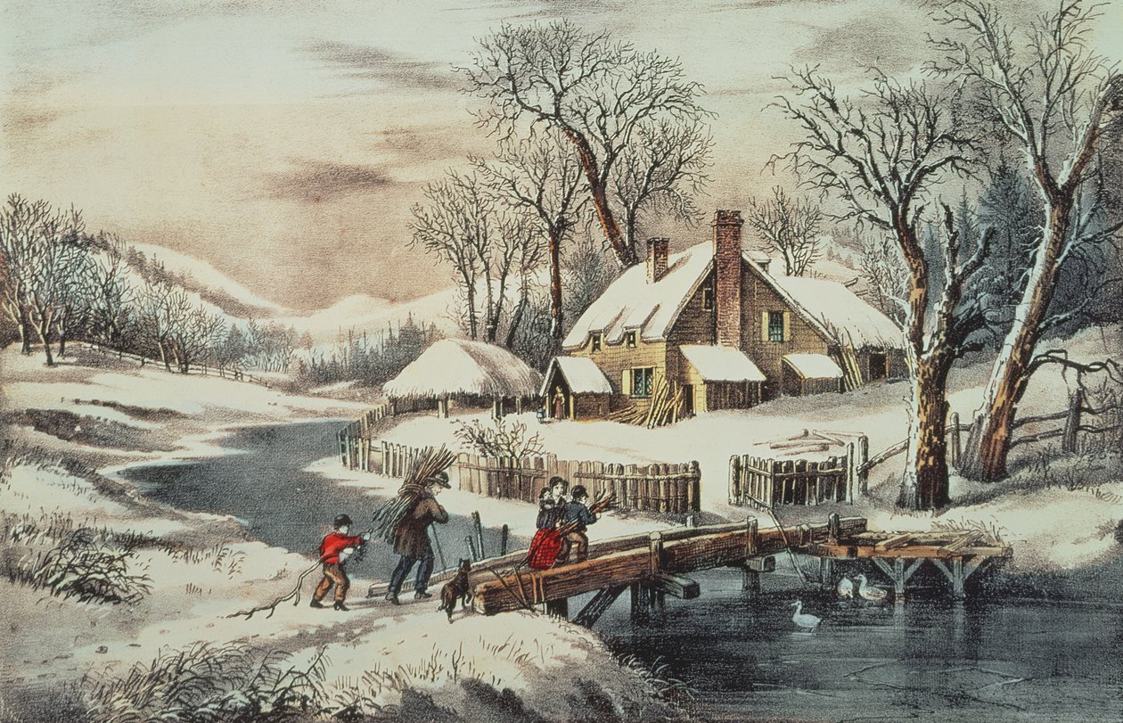 The Ingleside Winter, pub. por Currier & Ives (impressão) de N. Currier and Ives J.M.