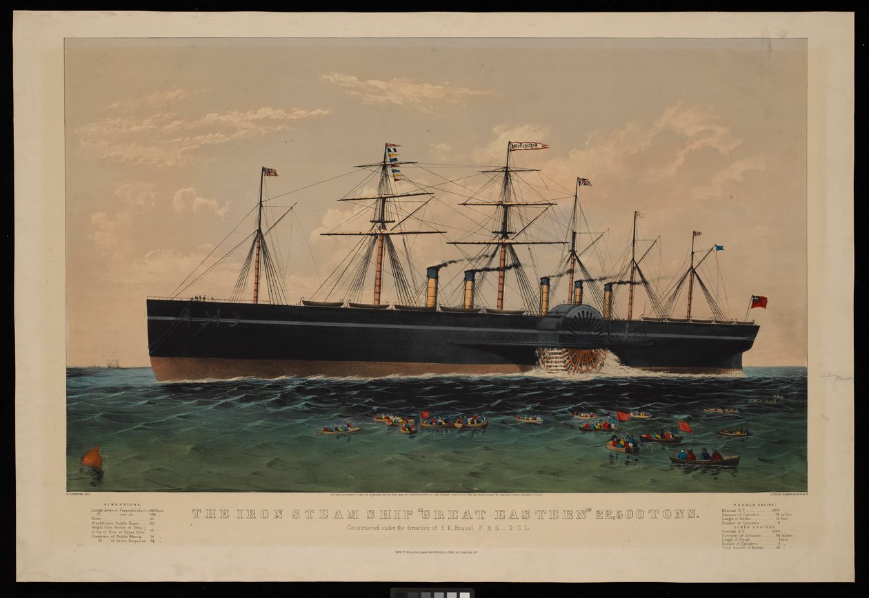 O navio a vapor de ferro Great Eastern... Construído sob a direção de I K Brunel... de N. and Ives J.M. (1824 95) Currier