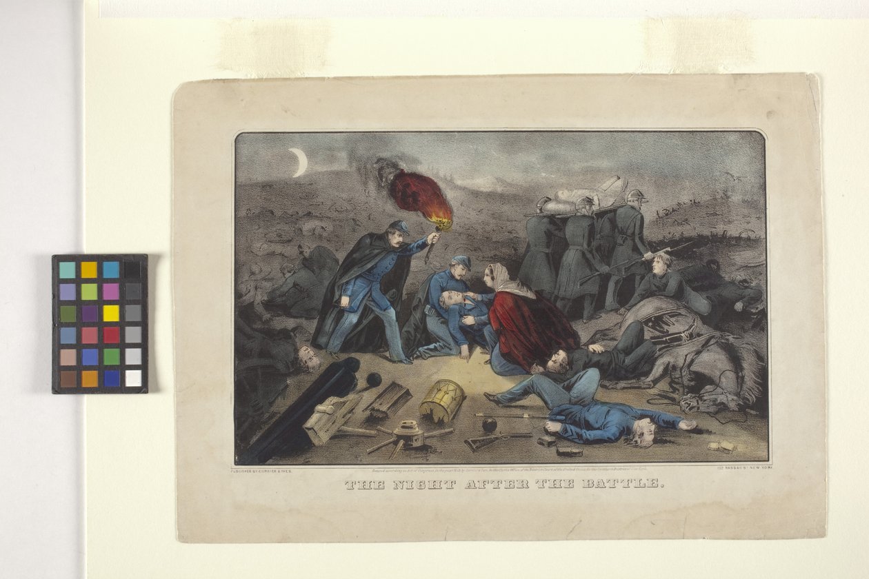 A Noite Depois da Batalha (litografia colorida à mão) de N. and Ives J.M. (1824 95) Currier