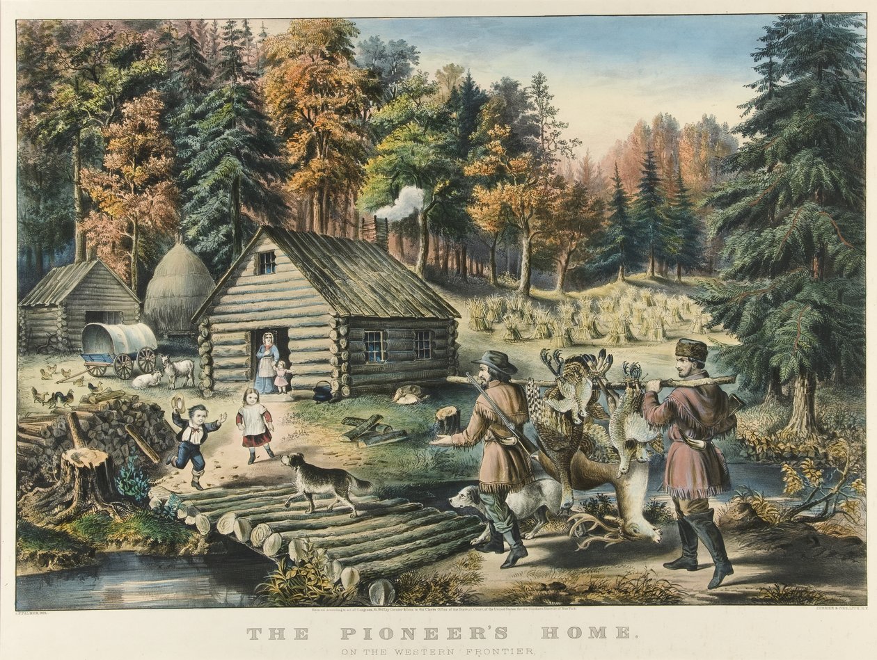 A Casa do Pioneiro na Fronteira Ocidental de Currier and Ives