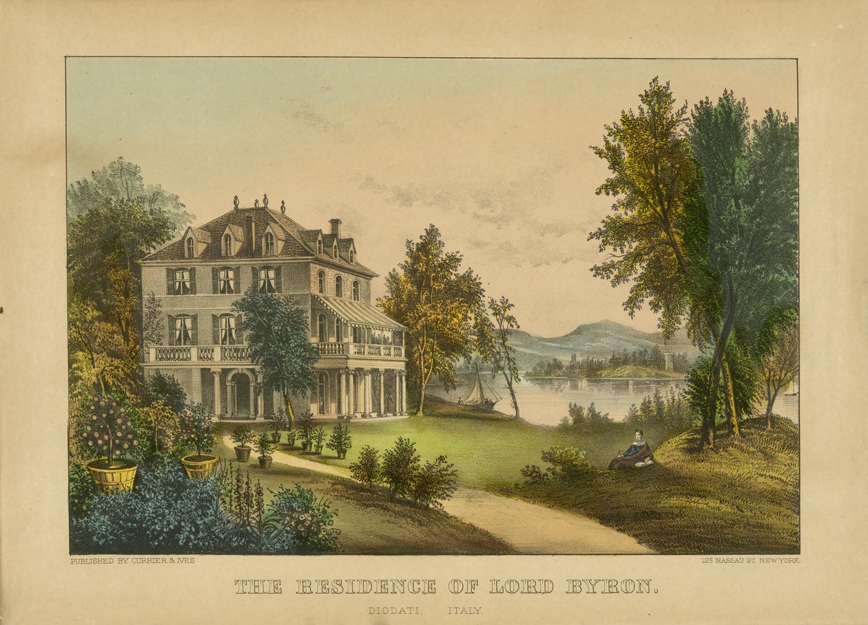 A Residência de Lord Byron (litografia colorida à mão) de Currier and Ives