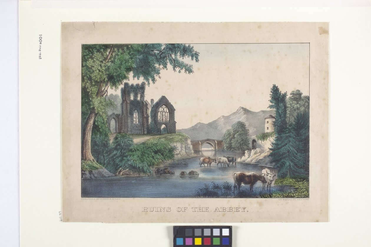 The Ruins Of The Abbey (litografia colorida à mão) de N. and Ives J.M. (1824 95) Currier