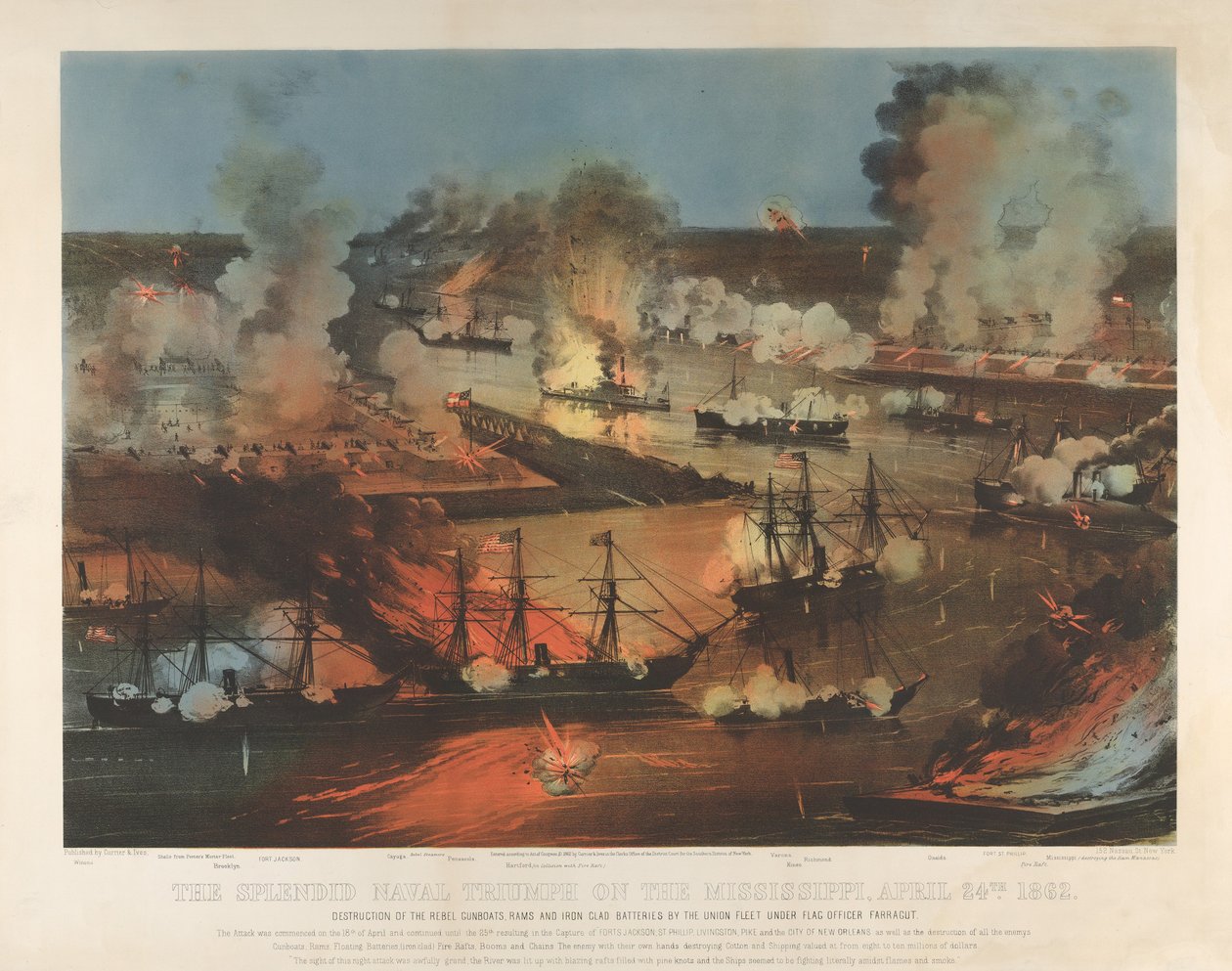 O Esplêndido Triunfo Naval no Mississippi, 24 de Abril de Currier and Ives