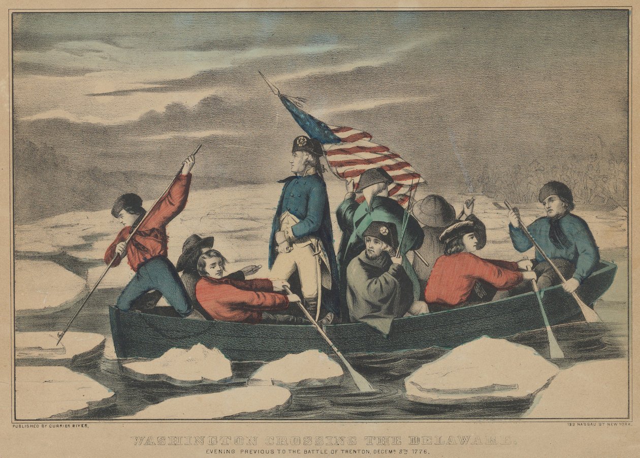 Washington Crossing the Delaware na noite anterior à Batalha de Trenton, 5 de dezembro de 1776 de Currier and Ives