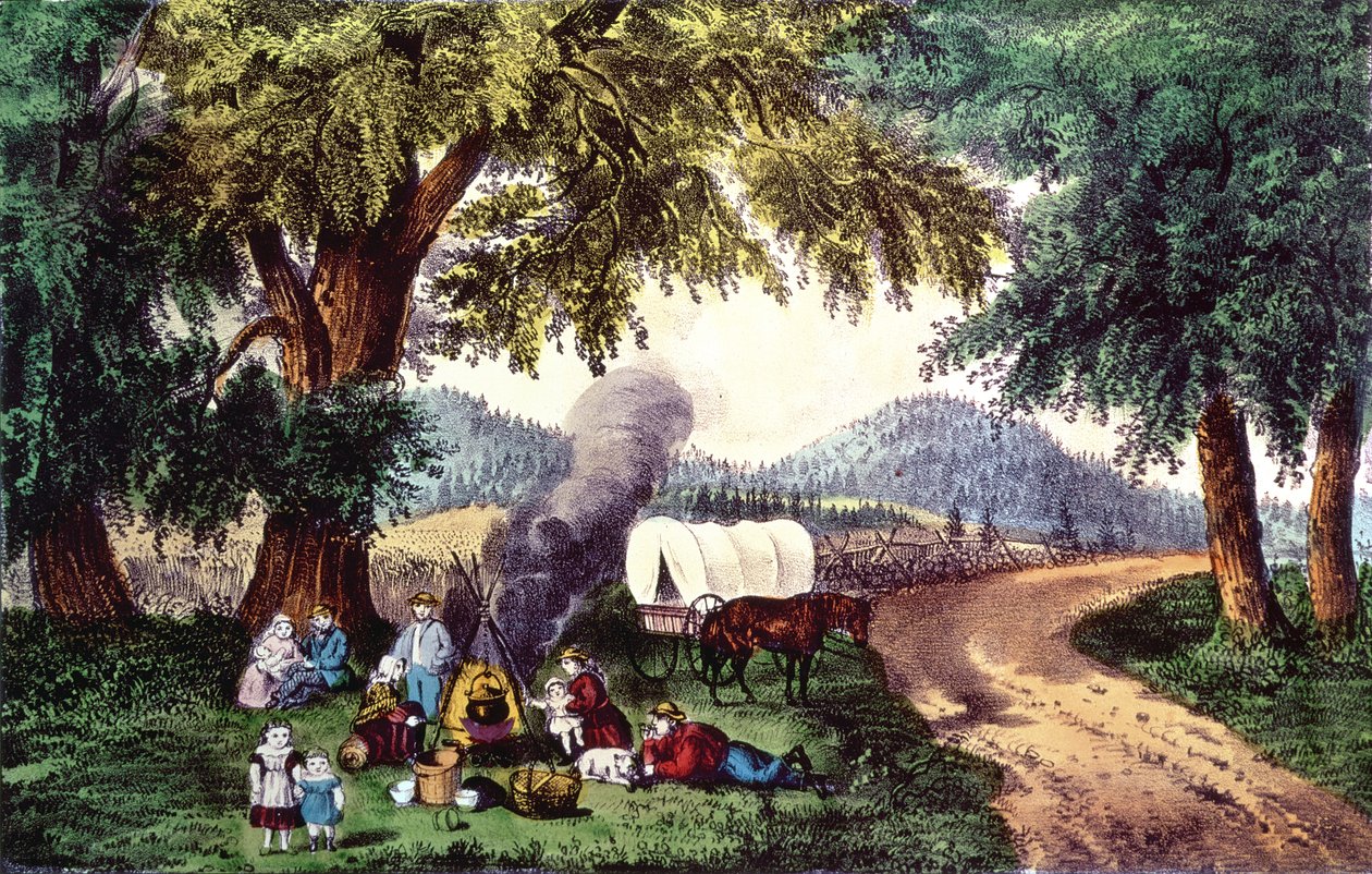 Uma parada no caminho (impressão) de N. and Ives, J.M. Currier