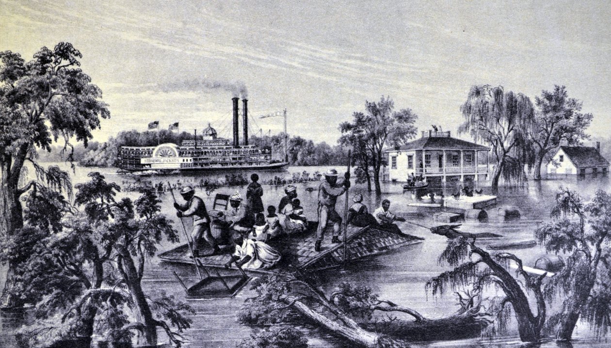Currier & Ives Ilustração do século XIX. Água alta no Mississippi de N. and Ives, J.M. Currier