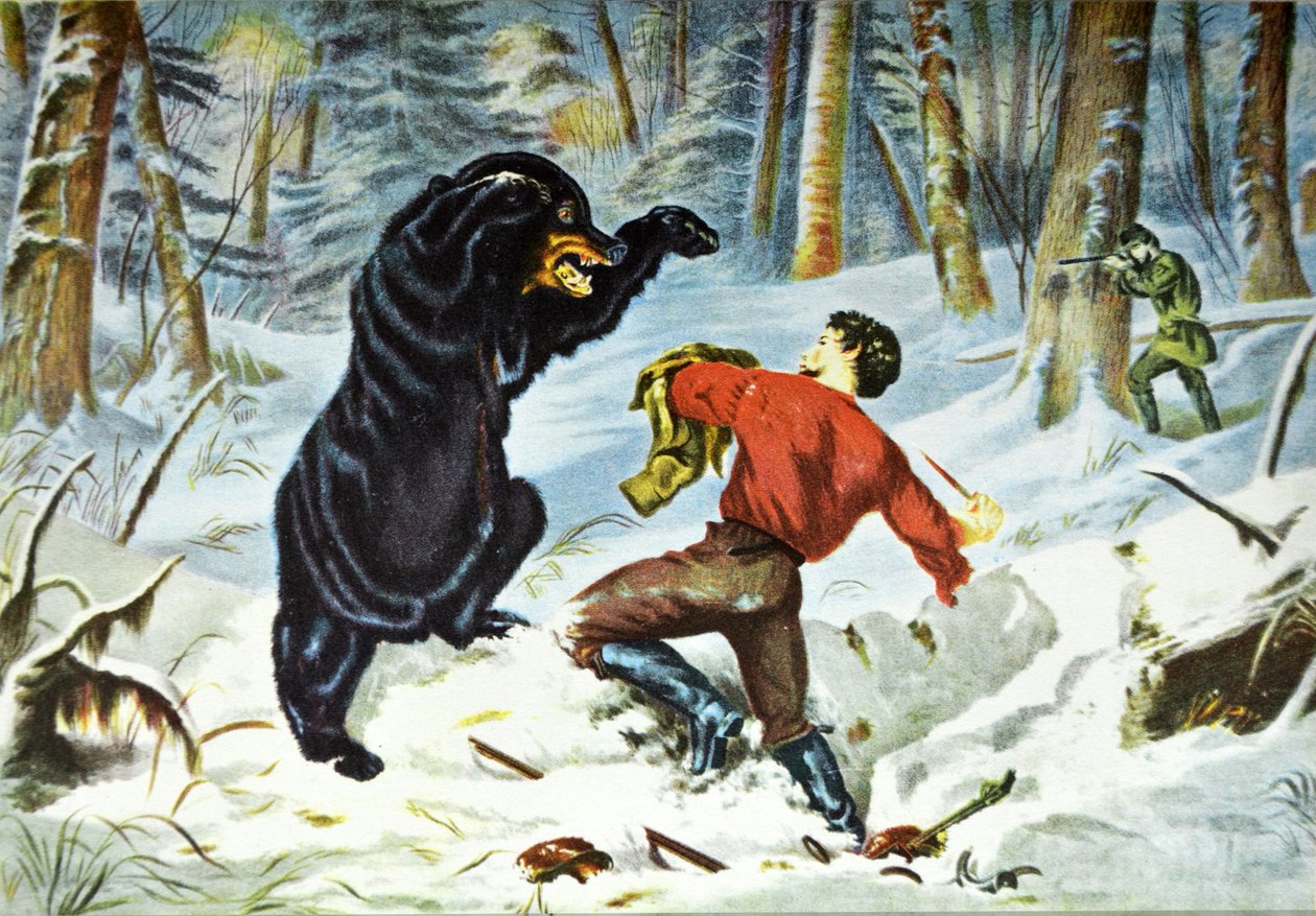Currier & Ives Ilustração do século XIX. A vida de um caçador Uma correção apertada. de N. and Ives, J.M. Currier