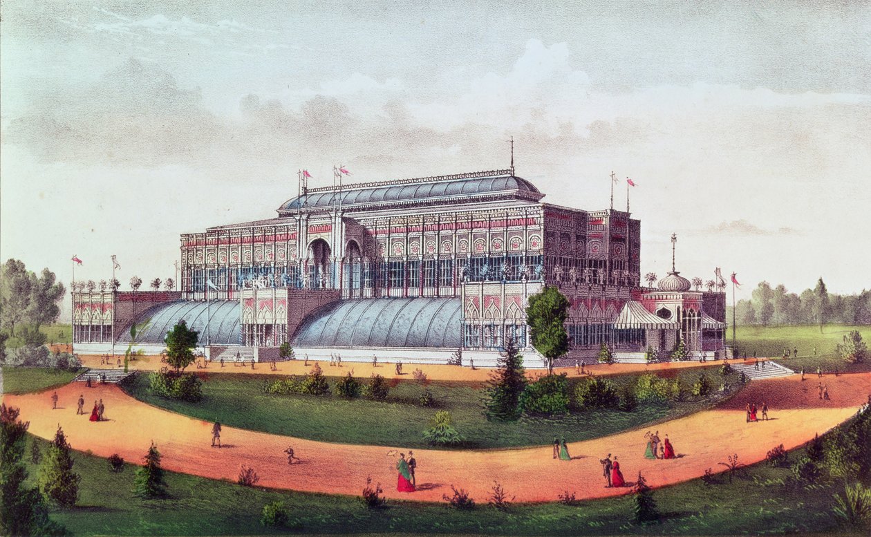 Horticultural Hall, Exposição do Centenário dos Grandes Estados Unidos de 1876 de N. and Ives, J.M. Currier