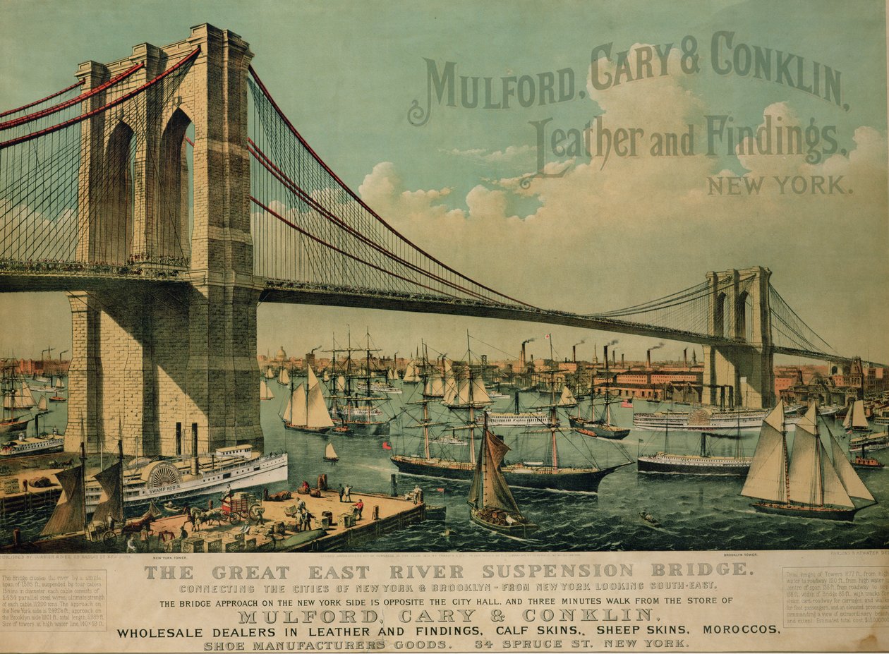 Propaganda de cartazes &39;Mulford, Cary e Conklin Leather und Findings&39;, 1877 de N. and Ives, J.M. Currier