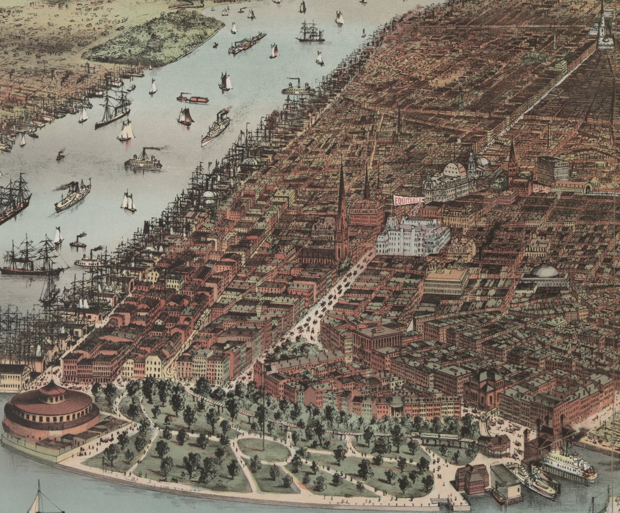 A cidade de Nova York (detalhe), 1883 de N. and Ives, J.M. Currier