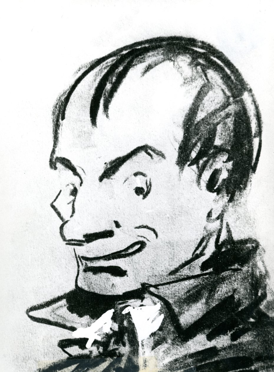 Caricatura de Charles Baudelaire (1821-67) (lápis sobre papel) (foto a p/b) de Nadar