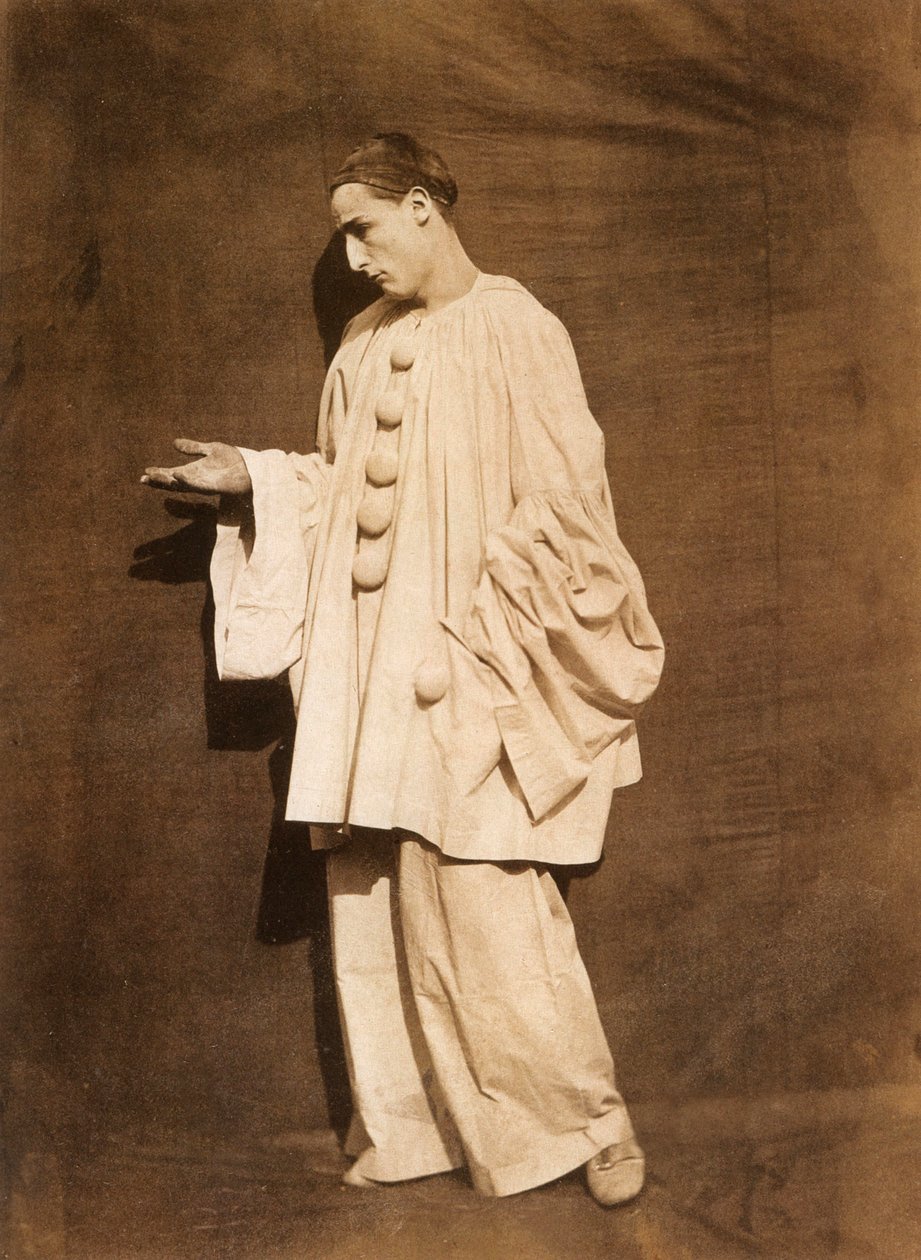Mime Debureau: Pierrot implorando, foto de Gaspard Felix Tournachon também conhecido por Nadar e Adrien Tournachon, também conhecido por Nadar, o Jovem. de Nadar