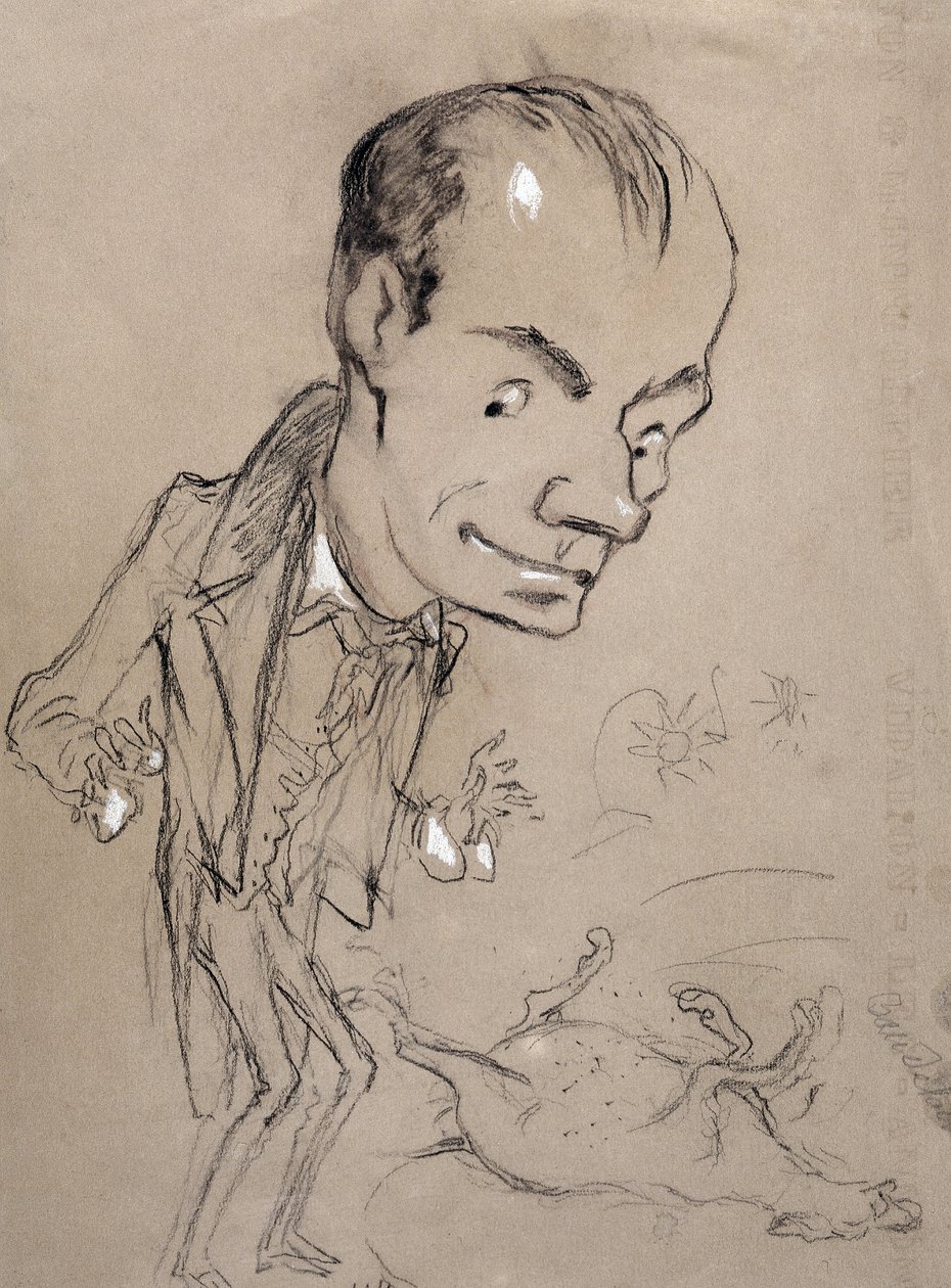 Baudelaire surpreende na frente de um cavalo morto e de costas. Representação de Charles Baudelaire poeta françês (1821-1867) de Nadar