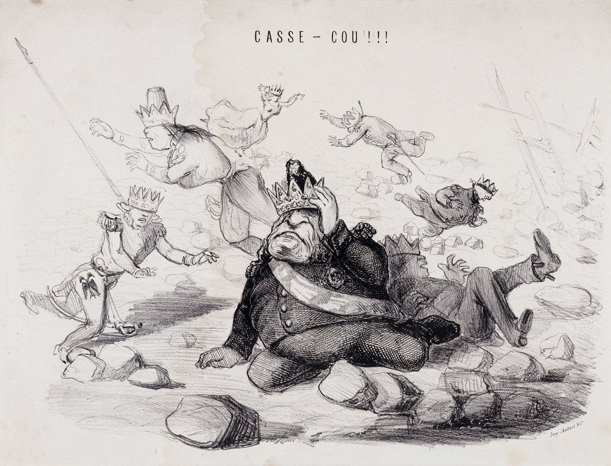 Dareneck!!! (Pausa no pescoço). Litografia de Gabriel Aubert, impressor em Paris, que publica o jornal "La Caricature". de Nadar