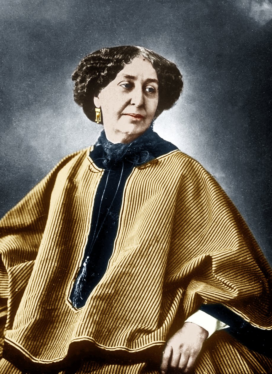 O escritor francês George Sand (Aurore Dupin 1804-1876) 1864, foto de Nadar, documento colorido de Nadar