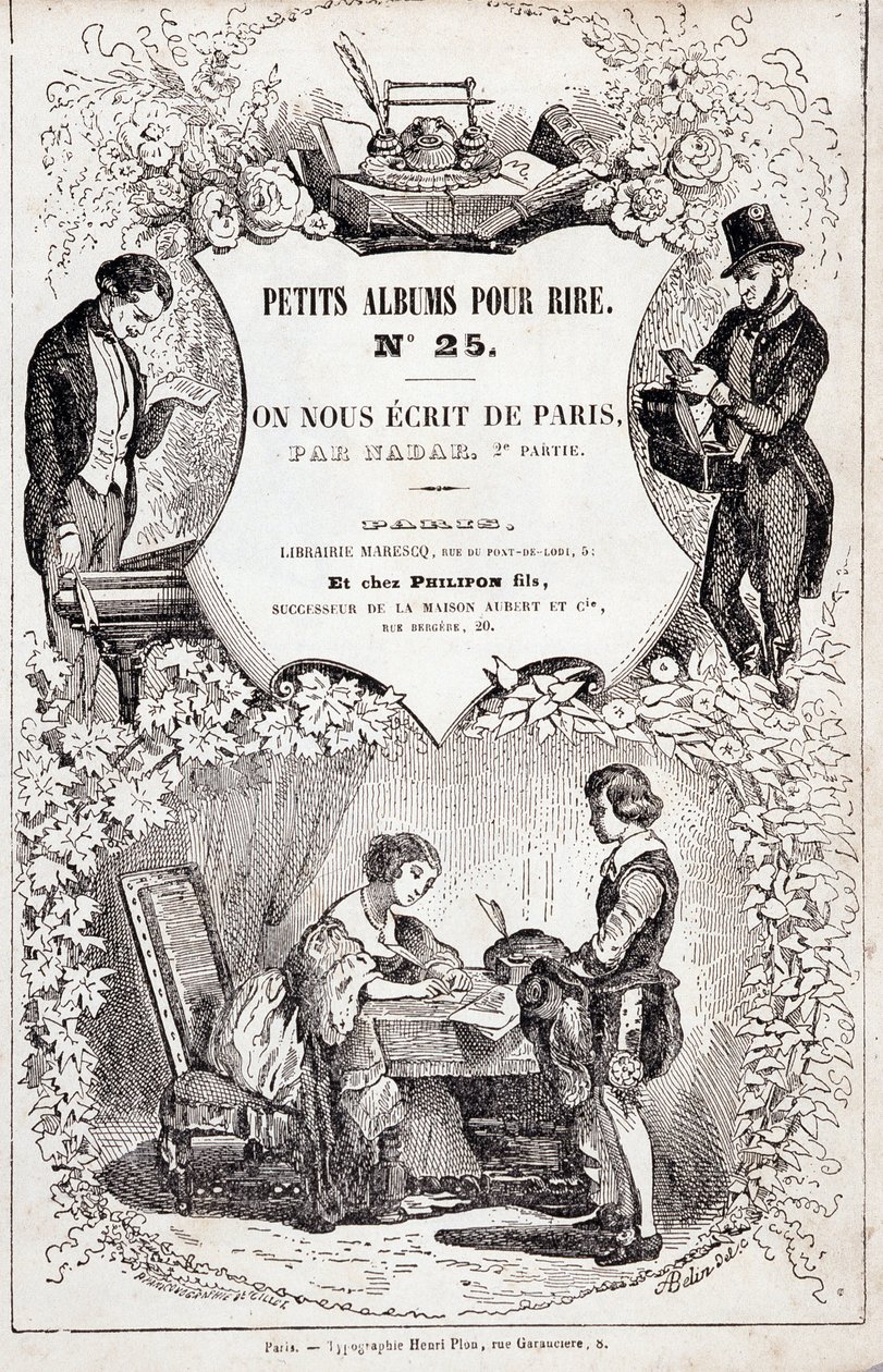 Frontispice de "Pequenos álbuns para rir número 25". Eles nos escreveram de Paris. Segunda parte",1850 (gravura) de Nadar