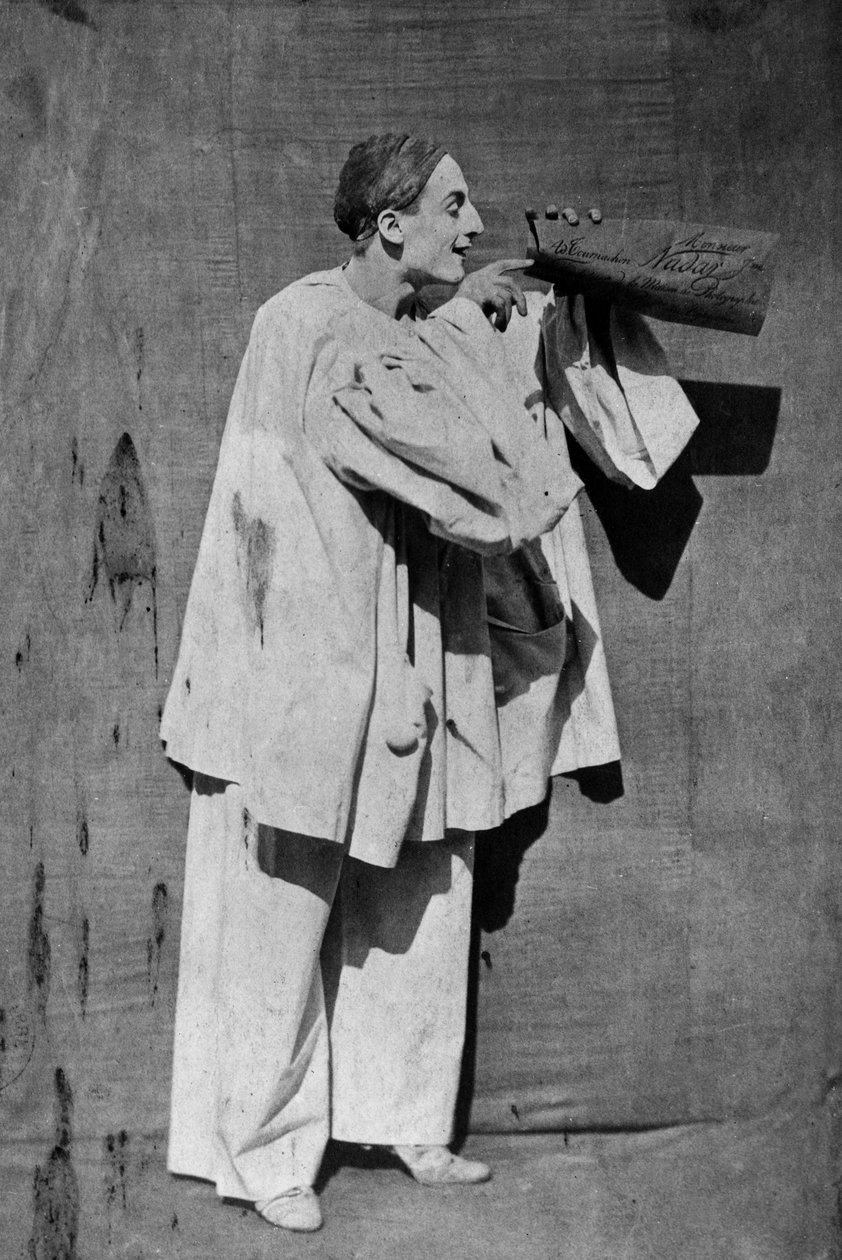Mime Debureau : Pierrot, foto de Gaspard Felix Tournachon também conhecido por Nadar e Adrien Tournachon, também conhecido por Nadar, o Jovem. de Nadar
