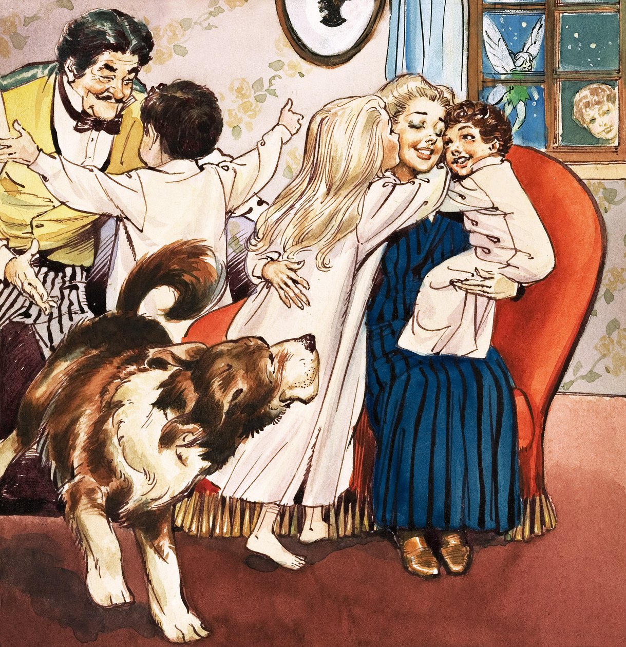A Família Darling, ilustração de "Peter Pan" de J.M. Barrie (guache sobre papel) de Nadir Quinto