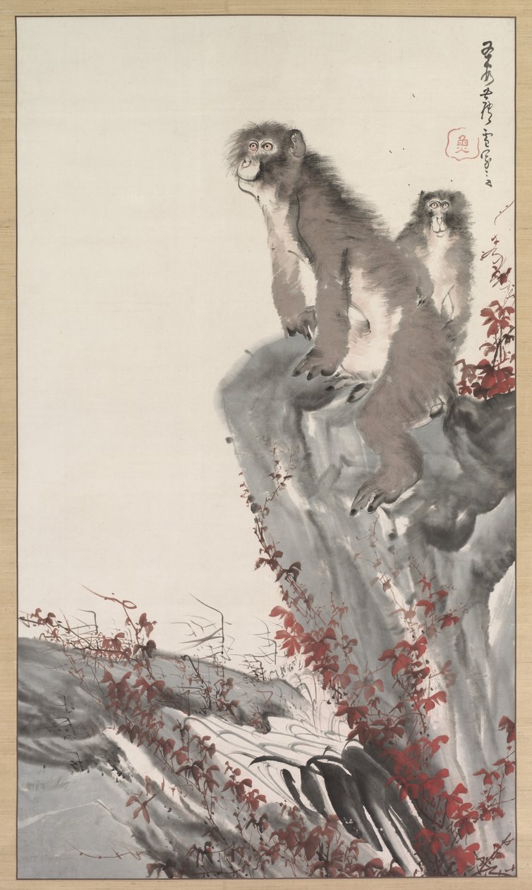 Macacos por um córrego de Nagasawa Rosetsu