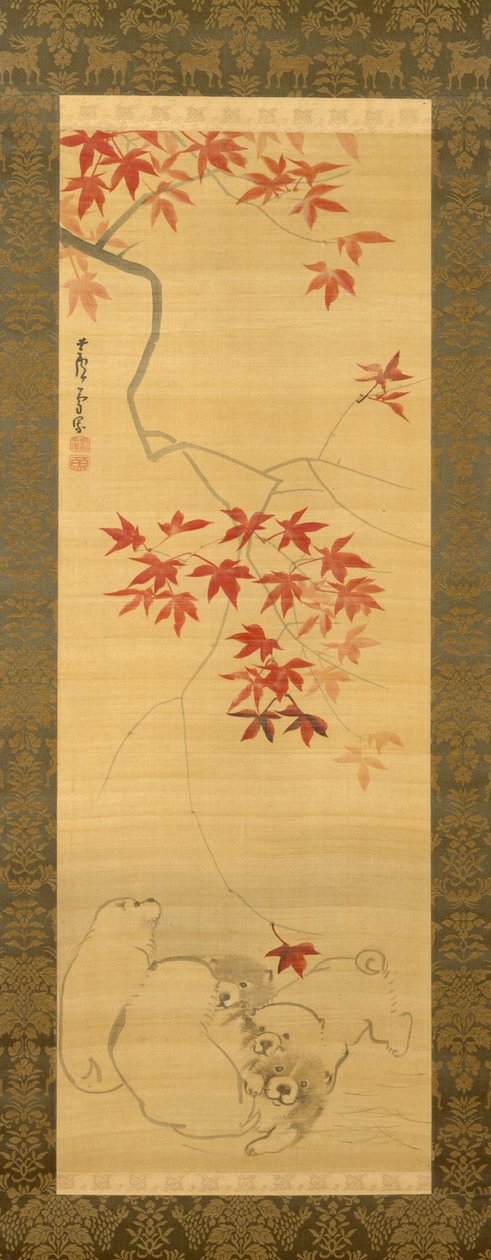 Welpen unter einem Ahornzweig de Nagasawa Rosetsu