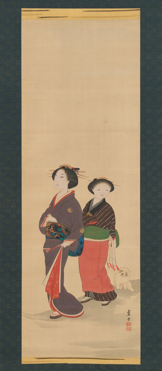 Duas mulheres e um cachorrinho, antes de 1785. de Nagasawa Rosetsu