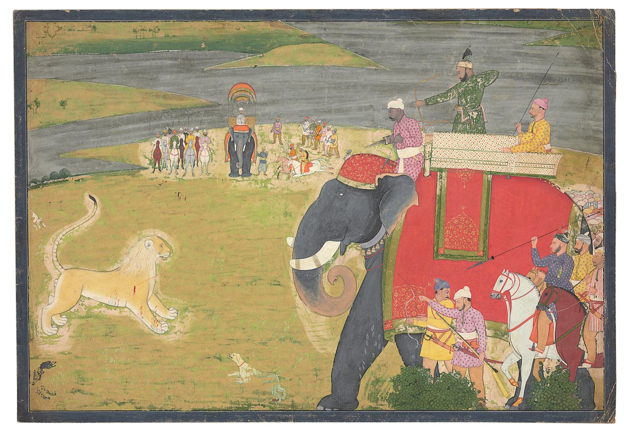 Raja Balwant Dev Singh em um leão shikaar, c.1750 de Nainsukh