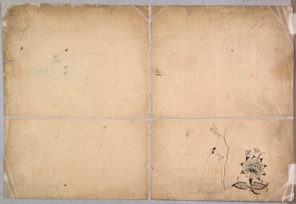 Dois elefantes brigando em um pátio antes de Muhammad Shah, c. 1730-40. de Nainsukh