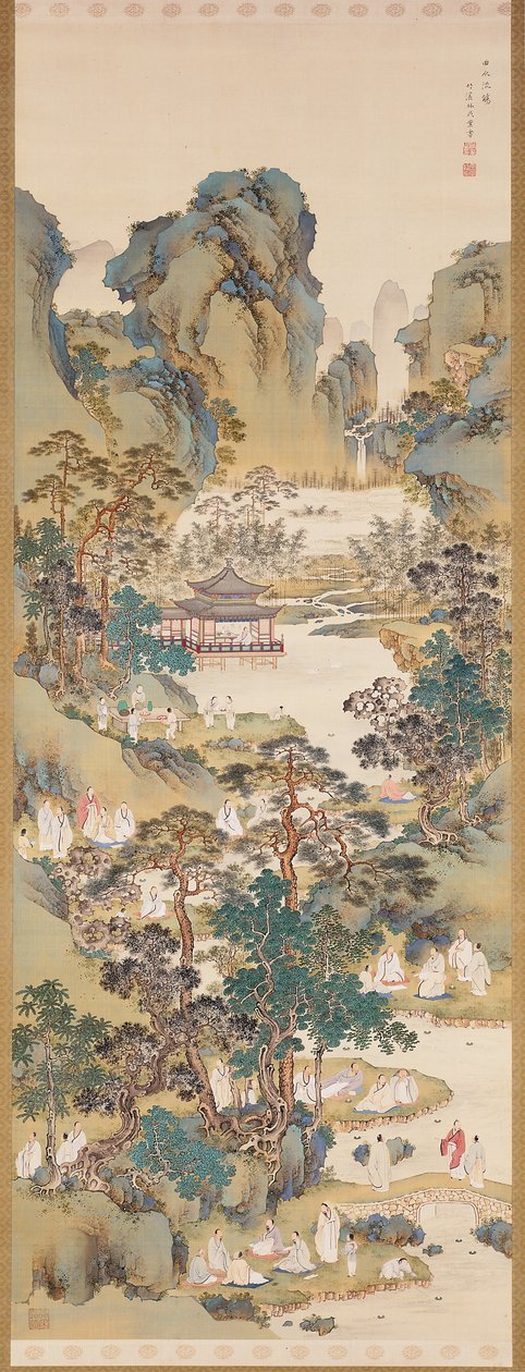Encontro de Poesia no Pavilhão Orquídea (tinta, cor e gofun sobre seda) de Nakabayashi Chikkei